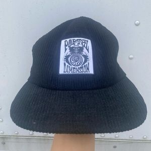 Black corduroy six panel snapback hat brand name portal dimension